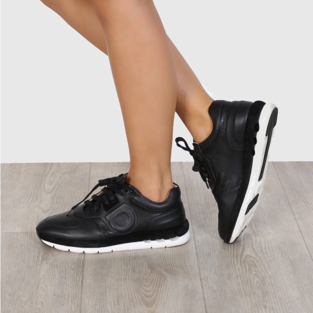Salvatore Ferragamo Black Leather Morgan Sneakers - made in Italy, Florence - Picture 3 of 14